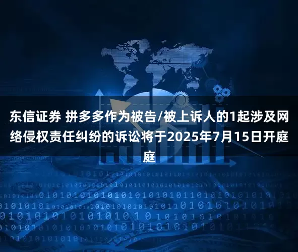 东信证券 拼多多作为被告/被上诉人的1起涉及网络侵权责任纠纷的诉讼将于2025年7月15日开庭