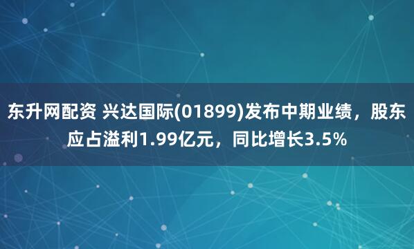 东升网配资 兴达国际(01899)发布中期业绩，股东应占溢利1.99亿元，同比增长3.5%