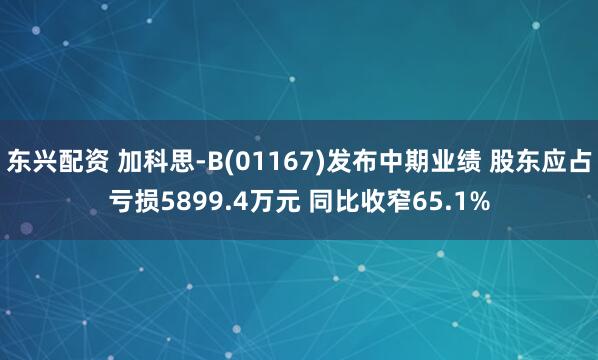 东兴配资 加科思-B(01167)发布中期业绩 股东应占亏损5899.4万元 同比收窄65.1%